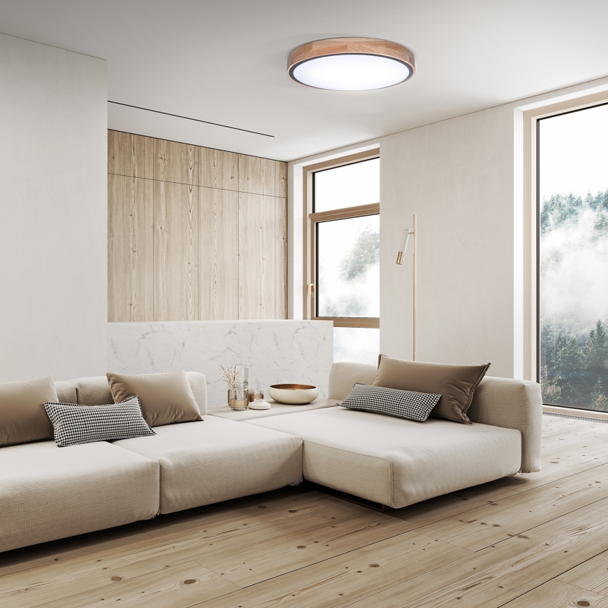 Zatemnljiva stropna svetilka IRON OAK LED/48W/230V 3000-6500K hrast premer 40 cm + daljinski upravljalnik