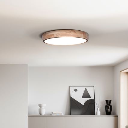 Zatemnljiva stropna svetilka IRON OAK LED/48W/230V 3000-6500K hrast premer 40 cm + daljinski upravljalnik