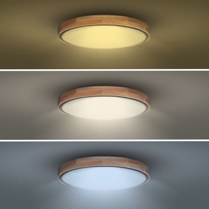 Zatemnljiva stropna svetilka IRON OAK LED/48W/230V 3000-6500K hrast premer 40 cm + daljinski upravljalnik