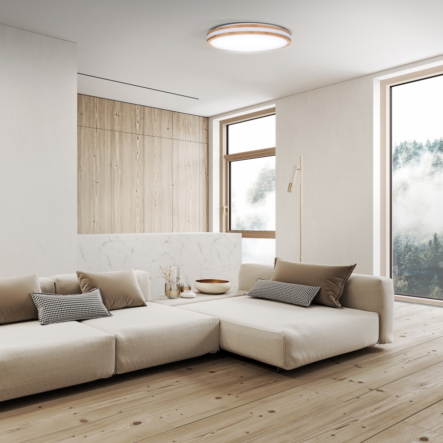 LED Zatemnitvena stropna svetilka WOODY LED/48W/230V 3000-6500K hrast pr. 38 cm + Daljinski upravljalnik