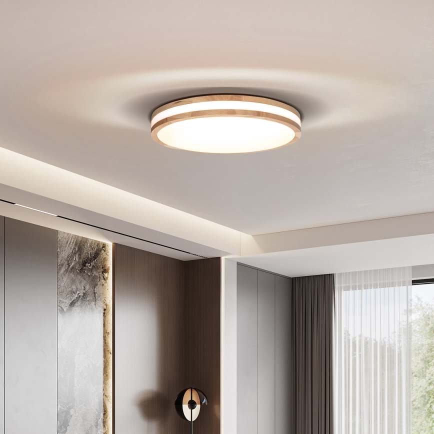 LED Zatemnitvena stropna svetilka WOODY LED/60W/230V 3000-6500K hrast pr. 50 cm + Daljinski upravljalnik