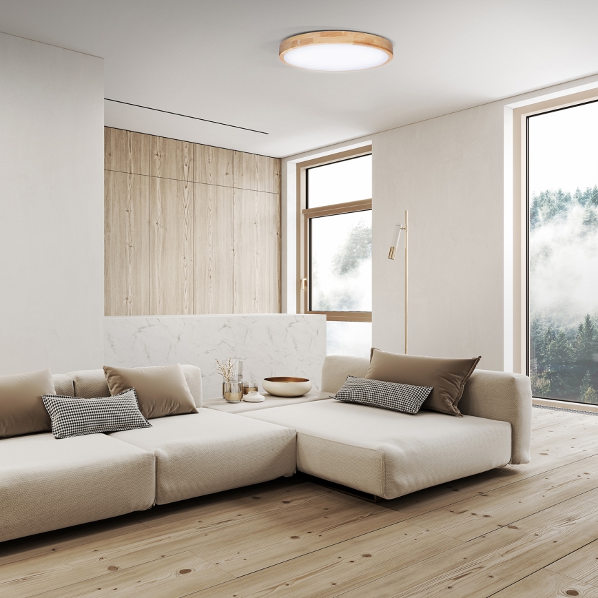 LED Zatemnitvena stropna svetilka SOLID OAK LED/48W/230V 3000-6500K hrast pr. 39 cm + Daljinski upravljalnik