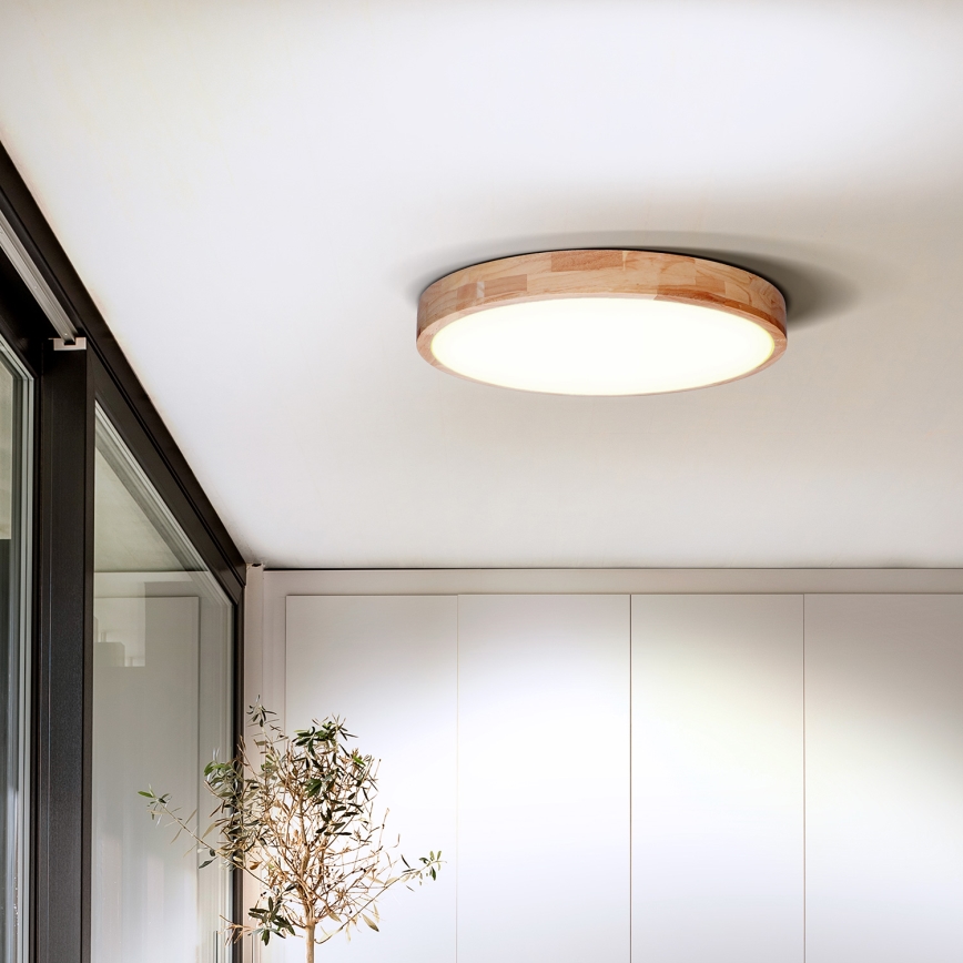 LED Zatemnitvena stropna svetilka SOLID OAK LED/48W/230V 3000-6500K hrast pr. 39 cm + Daljinski upravljalnik