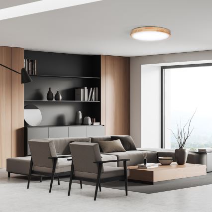LED Zatemnitvena stropna svetilka SOLID OAK LED/48W/230V 3000-6500K hrast pr. 39 cm + Daljinski upravljalnik
