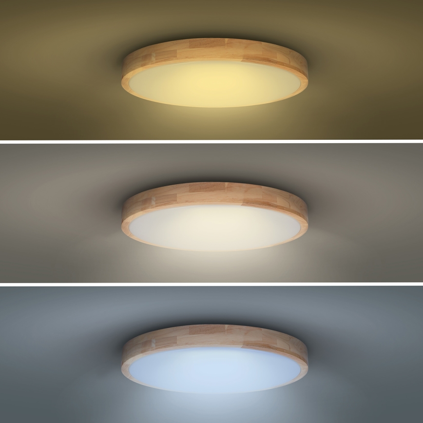 LED Zatemnitvena stropna svetilka SOLID OAK LED/48W/230V 3000-6500K hrast pr. 39 cm + Daljinski upravljalnik
