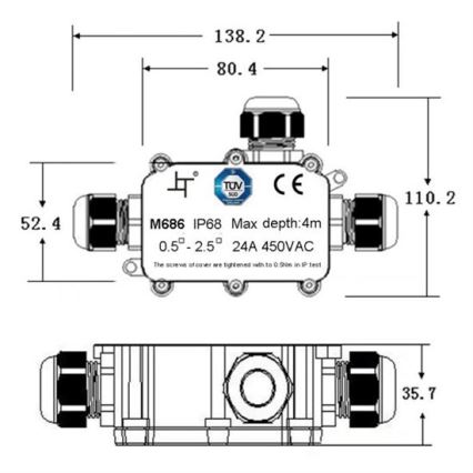 Vodoodporna povezovalna doza 24A/450V AC IP68