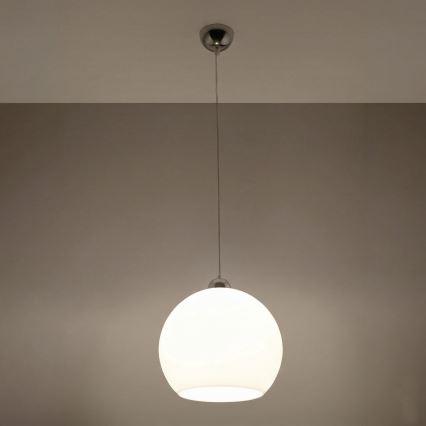 Viseči lestenec BALL na kablu 1xE27/15W/230V, premer 30 cm, bela/sijajni krom