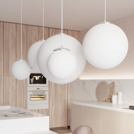 Viseči lestenec UGO na kablu 1xE27/15W/230V, premer 20 cm, bela/sijajni krom