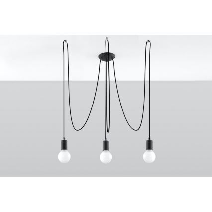 Lestenec na vrvici EDISON 3 3xE27/60W/230V pajek črna
