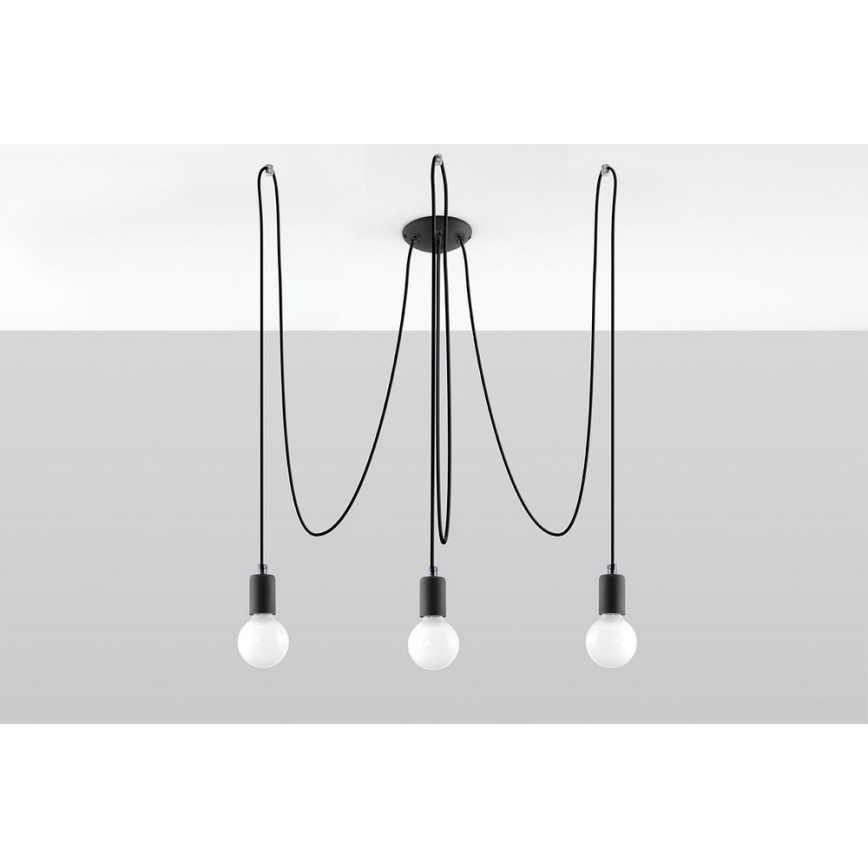 Lestenec na vrvici EDISON 3 3xE27/60W/230V pajek črna