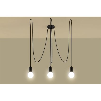 Lestenec na vrvici EDISON 3 3xE27/60W/230V pajek črna