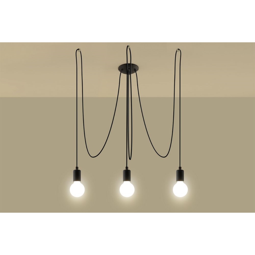 Lestenec na vrvici EDISON 3 3xE27/60W/230V pajek črna