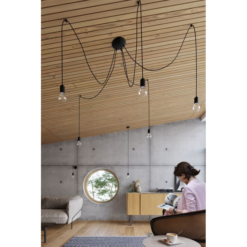 Lestenec na vrvici EDISON 5 5xE27/60W/230V pajek črna