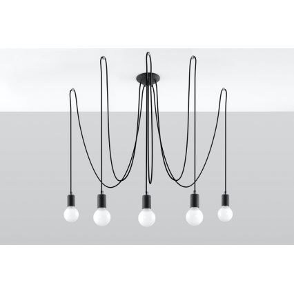 Lestenec na vrvici EDISON 5 5xE27/60W/230V pajek črna
