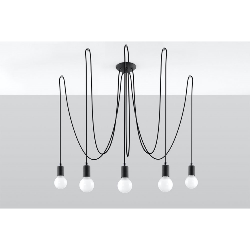 Lestenec na vrvici EDISON 5 5xE27/60W/230V pajek črna