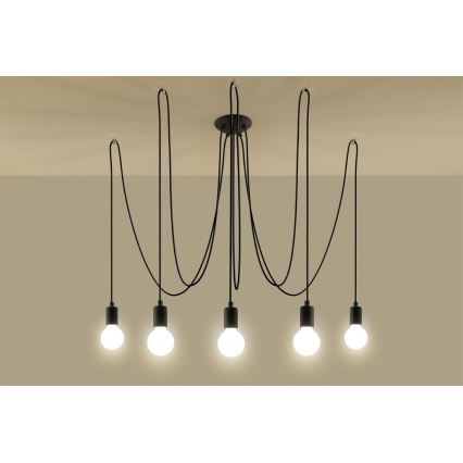 Lestenec na vrvici EDISON 5 5xE27/60W/230V pajek črna