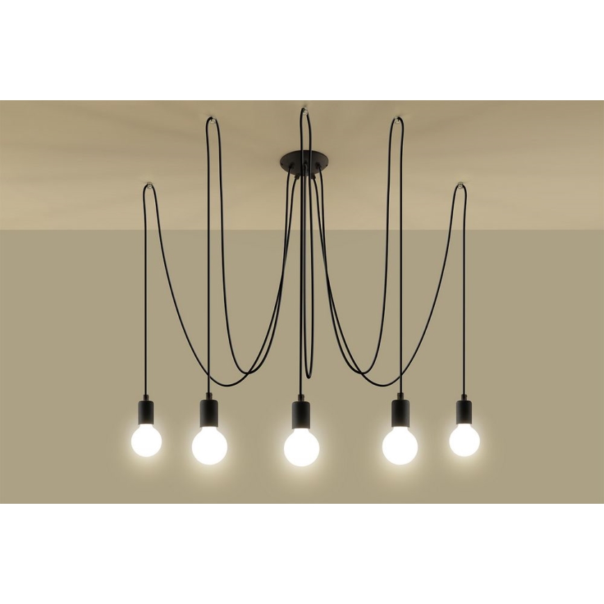 Lestenec na vrvici EDISON 5 5xE27/60W/230V pajek črna