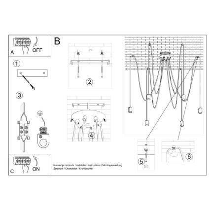Lestenec na vrvici EDISON 5 5xE27/60W/230V pajek črna