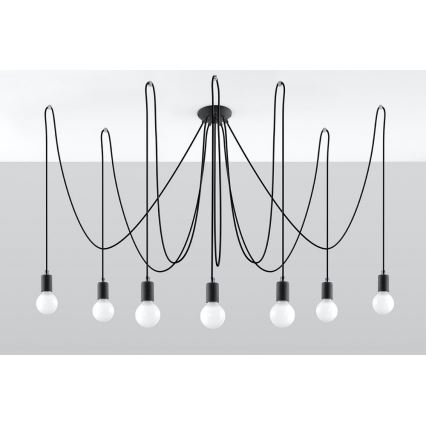 Lestenec na vrvici EDISON 7 7xE27/60W/230V pajek črna
