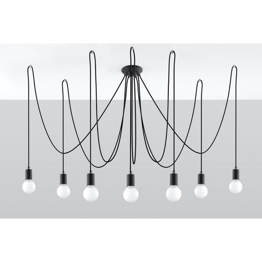 Lestenec na vrvici EDISON 7 7xE27/60W/230V pajek črna