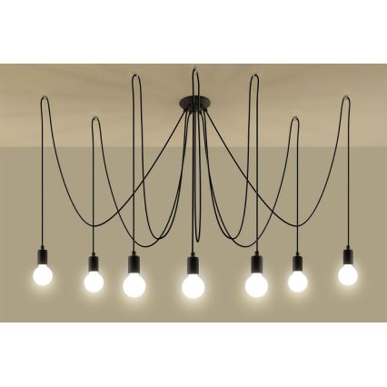 Lestenec na vrvici EDISON 7 7xE27/60W/230V pajek črna