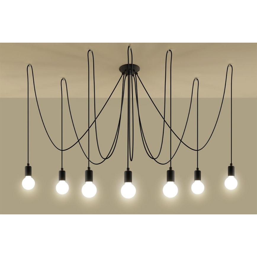Lestenec na vrvici EDISON 7 7xE27/60W/230V pajek črna
