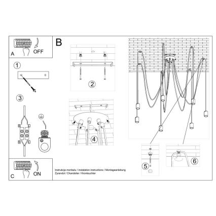 Lestenec na vrvici EDISON 7 7xE27/60W/230V pajek črna