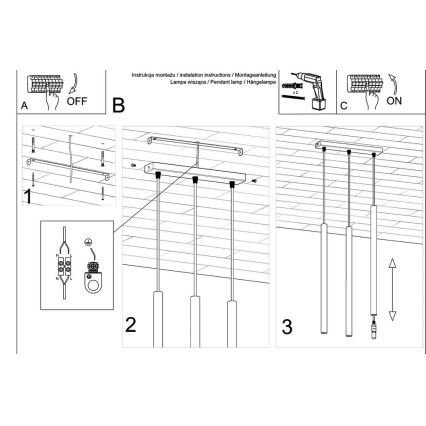 Lestenec na vrvici PASTELO 3xG9/8W/230V črna