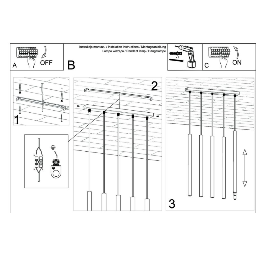 Lestenec na vrvici PASTELO 5xG9/8W/230V črna
