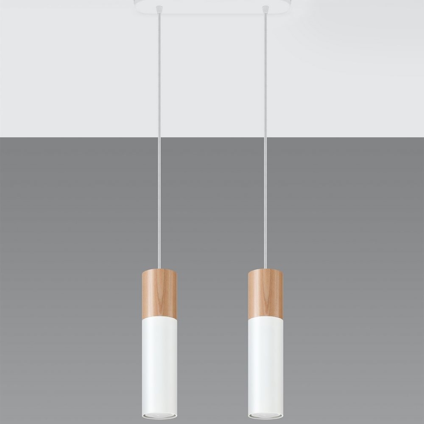 Lestenec na vrvici PABLO 2xGU10/40W/230V bela/bukev