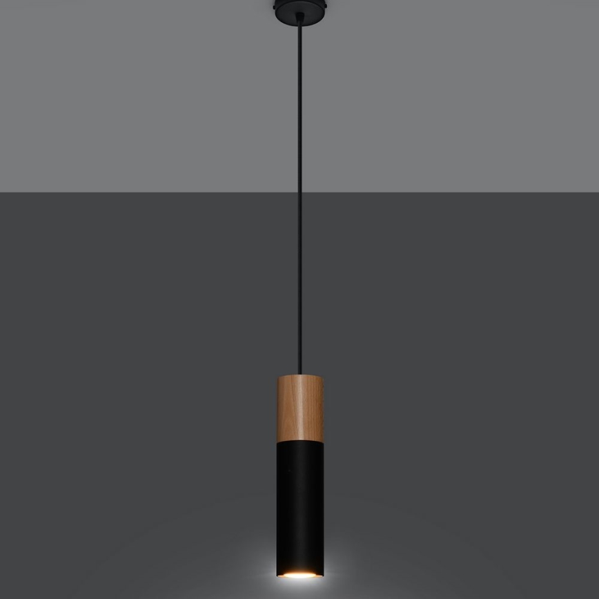 Lestenec na vrvici PABLO 1xGU10/40W/230V črna/bukev