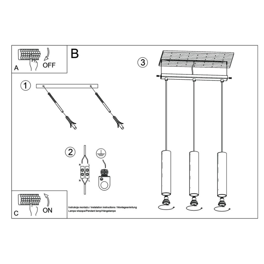 Lestenec na vrvici LINO 3xGU10/40W/230V bukev