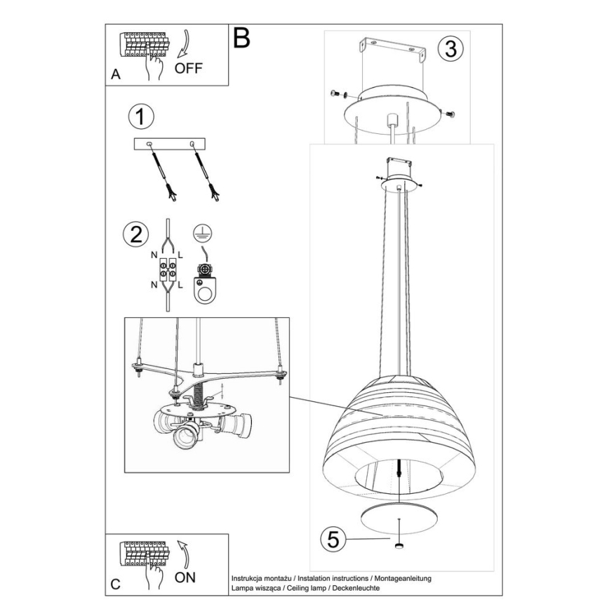 Lestenec na vrvici BELLA 3xE27/60W/230V pr. 60 cm bel
