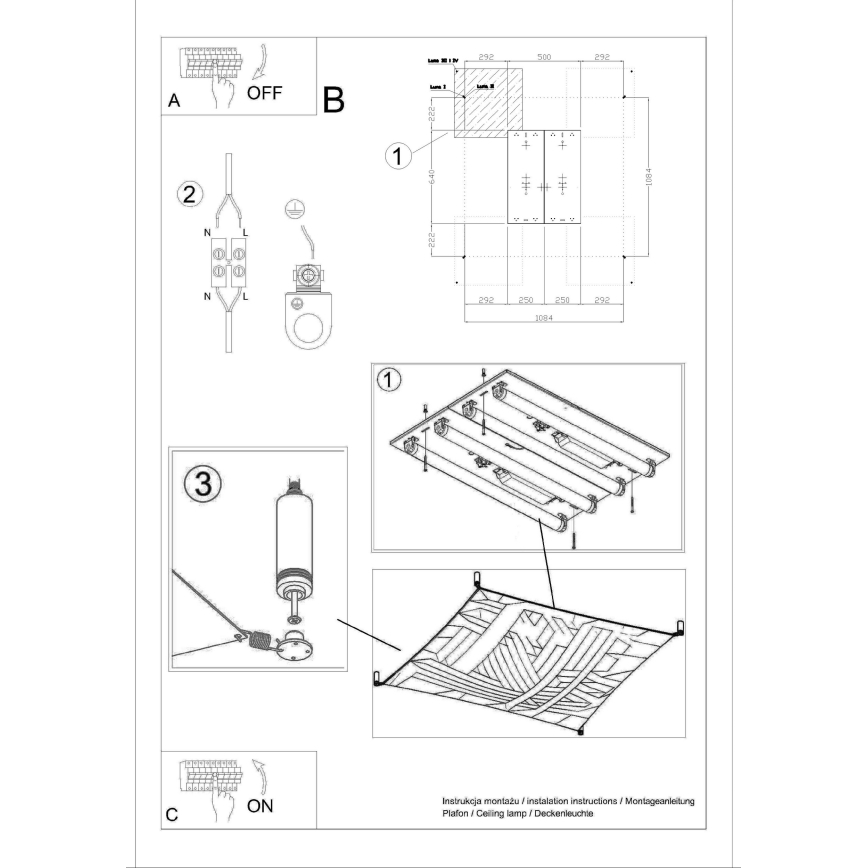 LED stropna svetilka LUNA 4xG13/8,5W/230V 10,5x10,5 cm bela