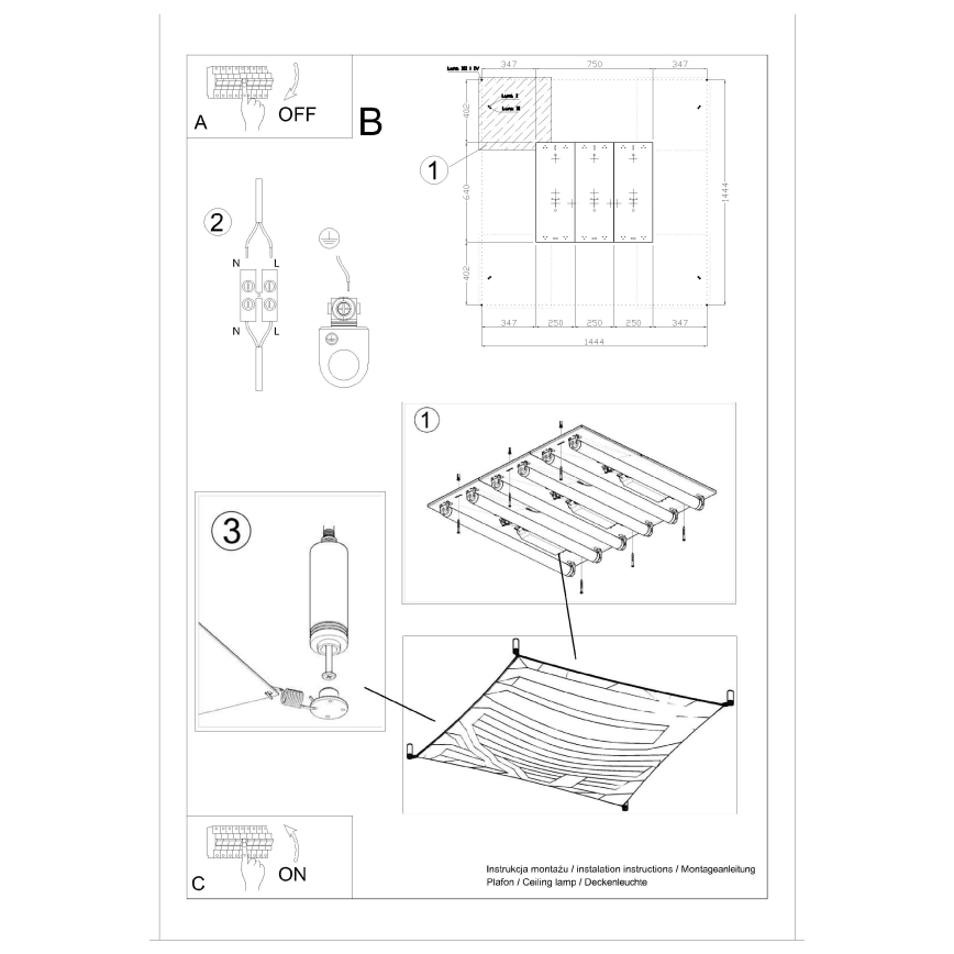 LED stropno svetilo LUNA 6xG13/8,5W/230V 14x14 cm bela