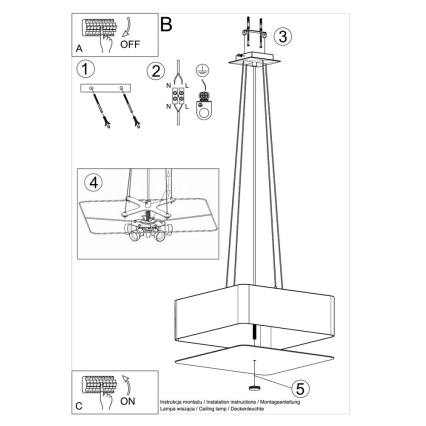 Lestenec na vrvici LOKKO 5xE27/60W/230V 45 cm črn