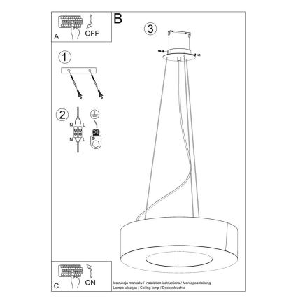 Lestenec na vrvici SATURNO 8xE27/60W/230V pr. 90 cm črn