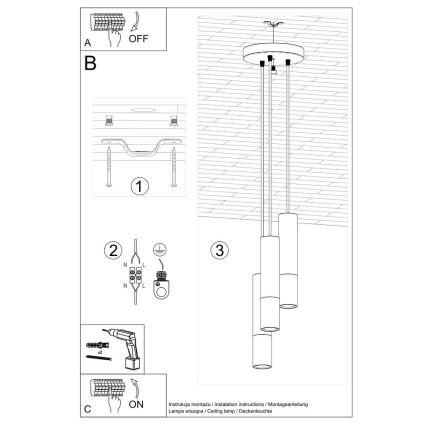 Lestenec na vrvici LOOPEZ 3xGU10/10W/230V okrogla črna/sijajni krom