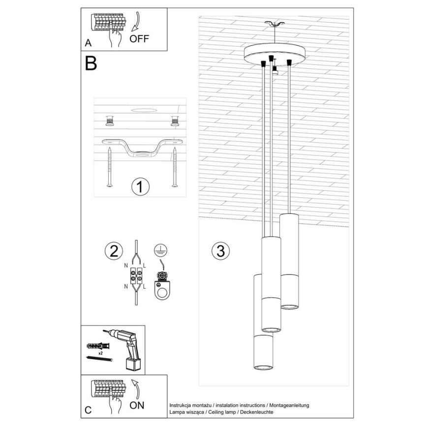 Lestenec na vrvici LOOPEZ 3xGU10/10W/230V okrogla črna/sijajni krom