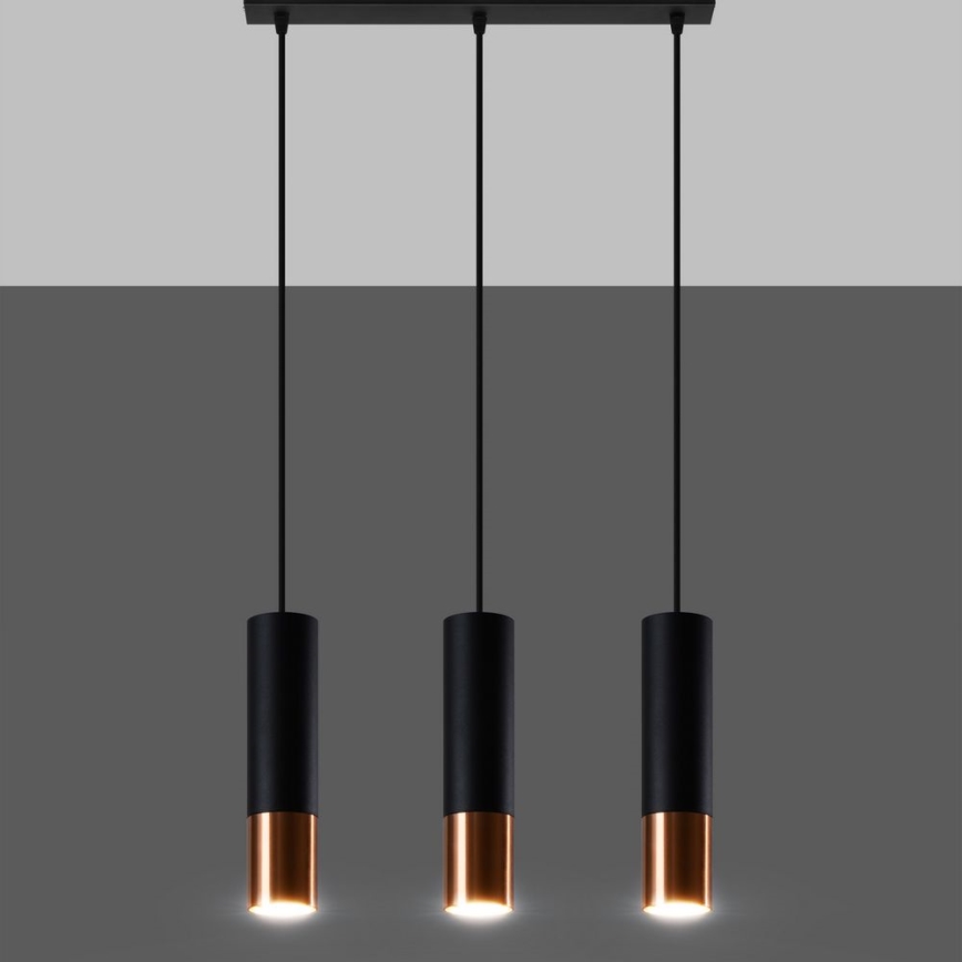 Lestenec na vrvici LOOPEZ 3xGU10/10W/230V črna/baker
