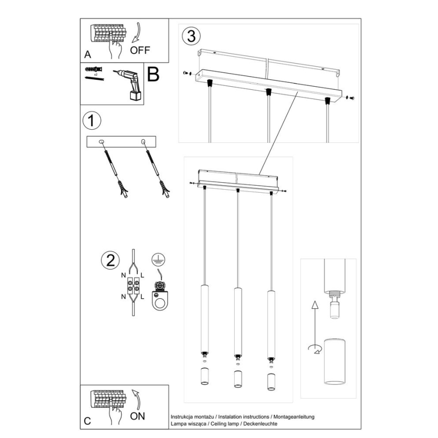 Lestenec na vrvici VIZIER 3xG9/40W/230V bela