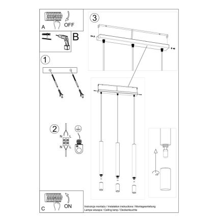 Lestenec na vrvici VIZIER 3xG9/12W/230V črna