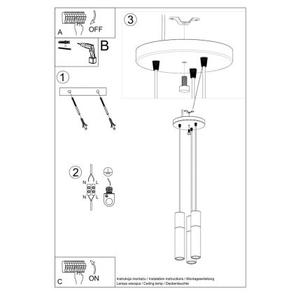 Lestenec na vrvici PABLO 3xGU10/40W/230V črna/bukev