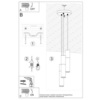 Lestenec na vrvici BORGIO 3xGU10/40W/230V beton/kovina bela