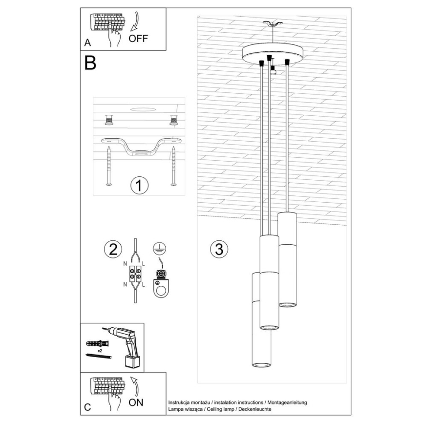 Lestenec na vrvici BORGIO 3xGU10/40W/230V beton/kovina bela