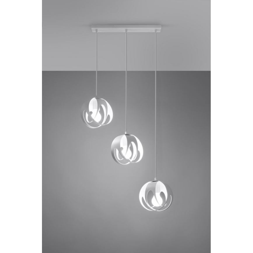 Lestenec na vrvici TULOS 3xE27/60W/230V bela