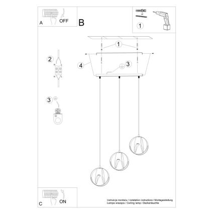 Lestenec na vrvici TULOS 3xE27/60W/230V bela