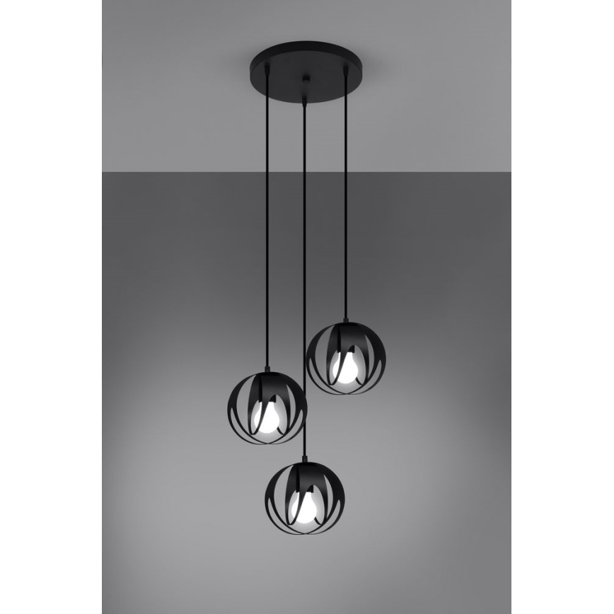 Lestenec na vrvici TULOS 3xE27/60W/230V črna