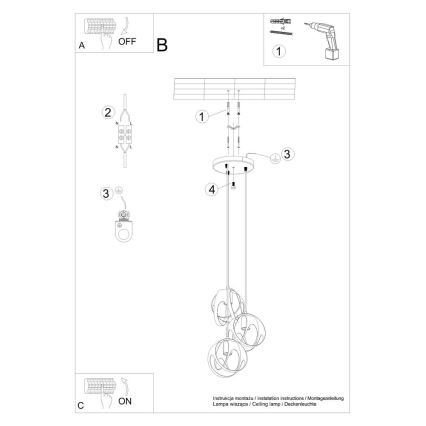 Lestenec na vrvici TULOS 3xE27/60W/230V črna