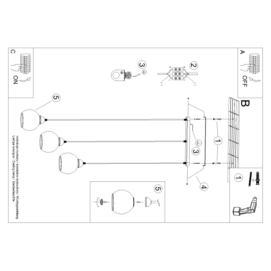 Lestenec na vrvici ALINO 3xE27/60W/230V črna